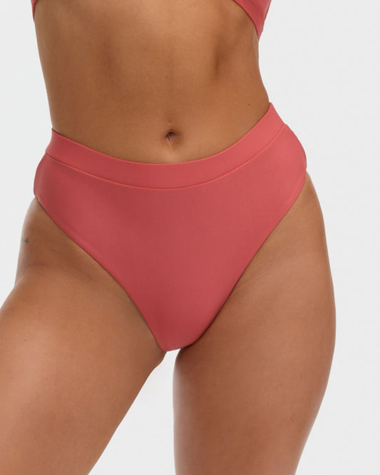 High waisted full coverage bikini bottom in coral