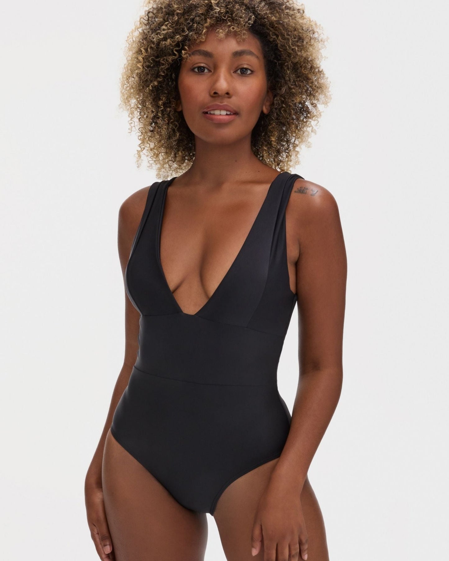 One piece swimwear with full back coverage in black