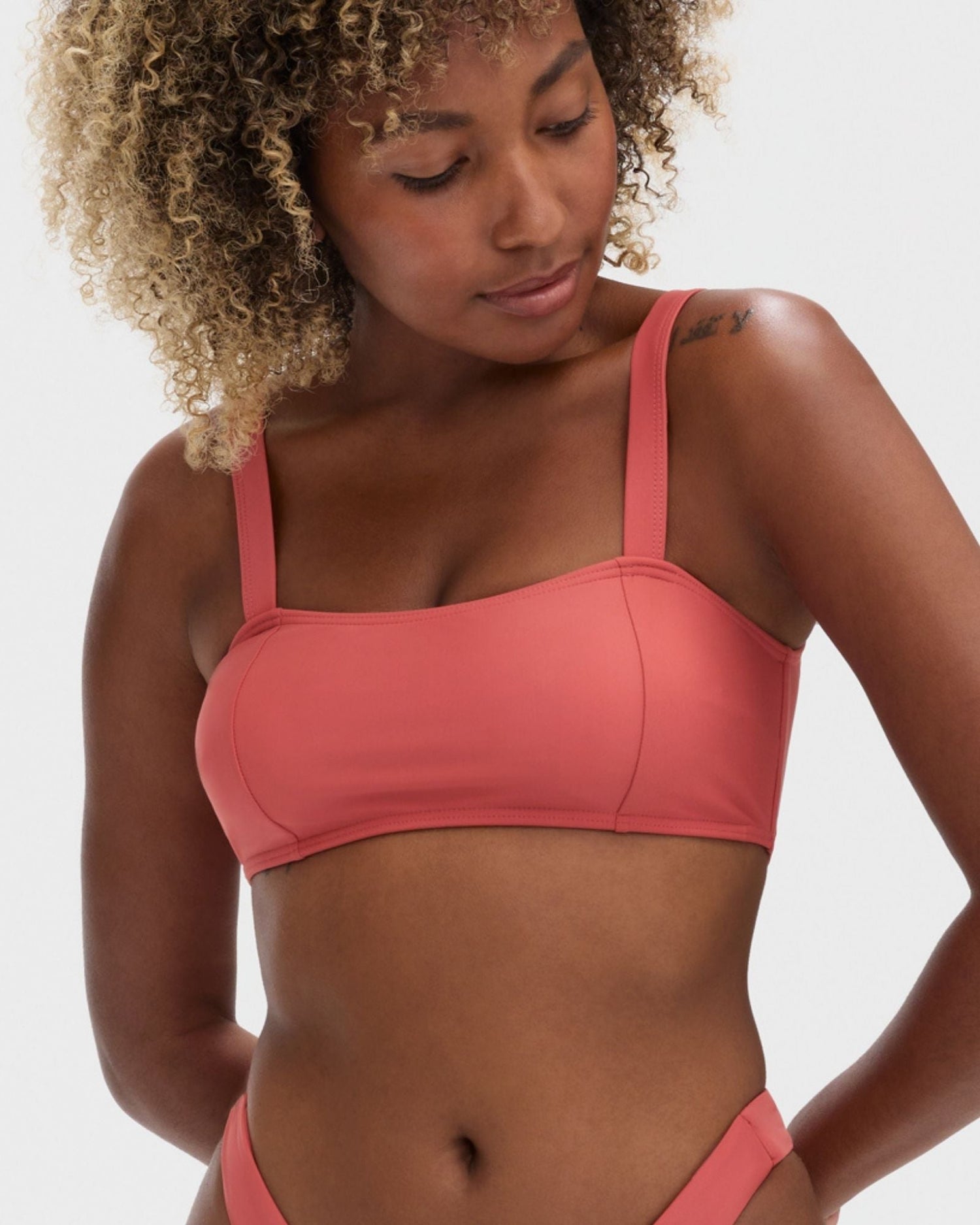 Bikini bralette top in coral with full back coverage