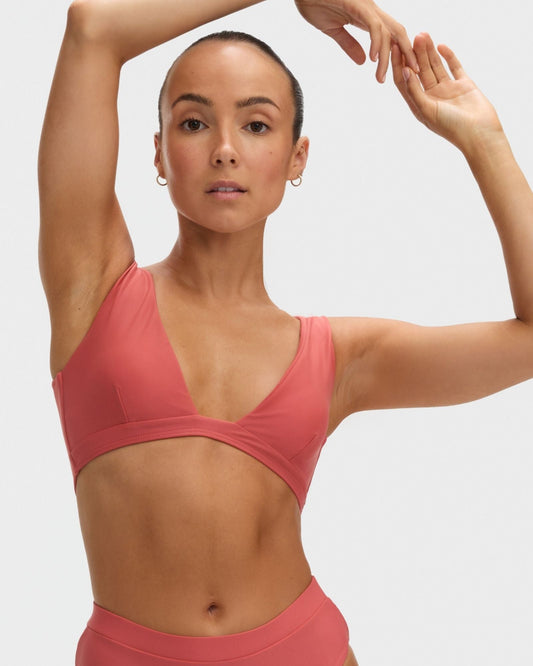 V neck bikini top in coral with back coverage