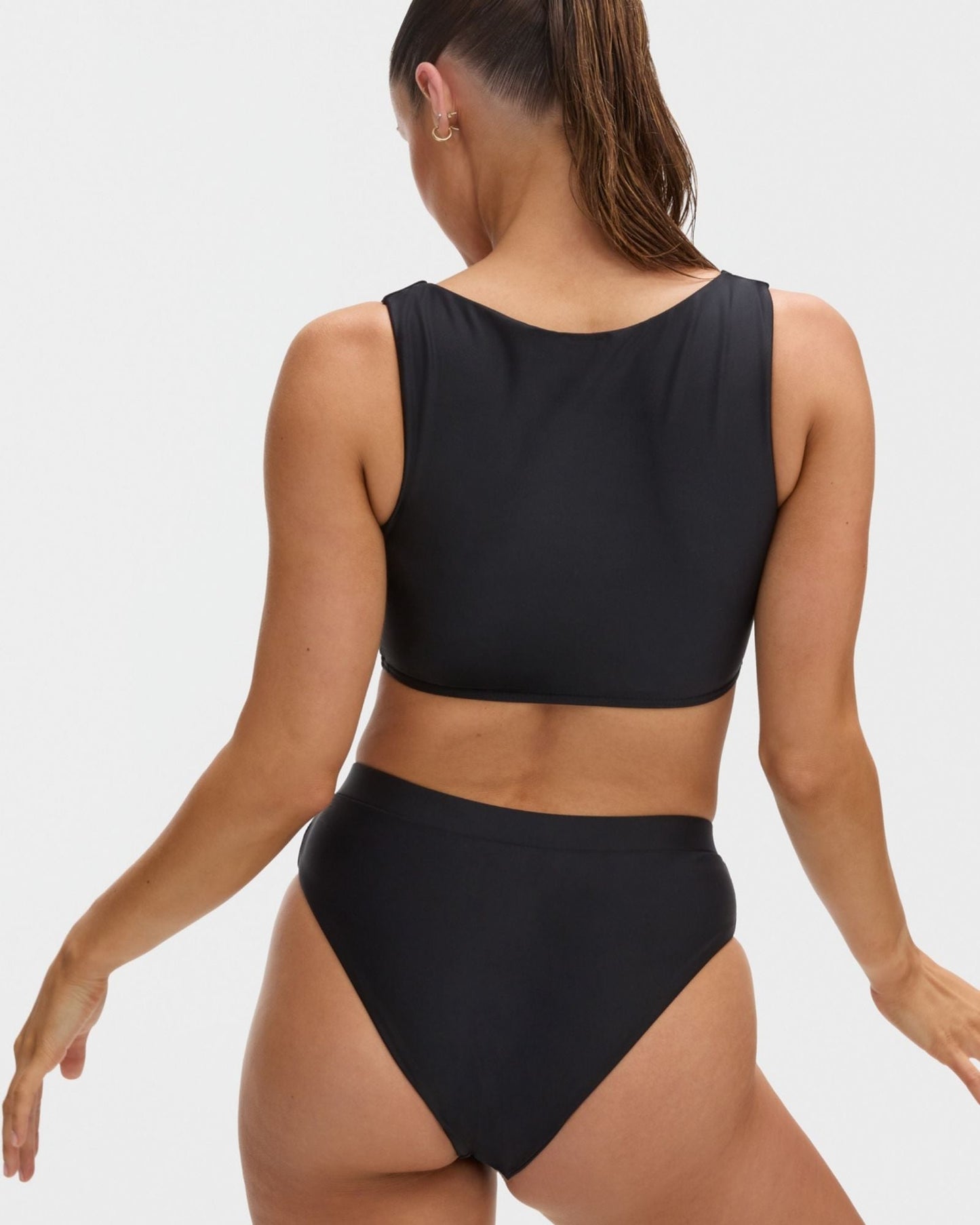 V neck bikini top in black with back coverage