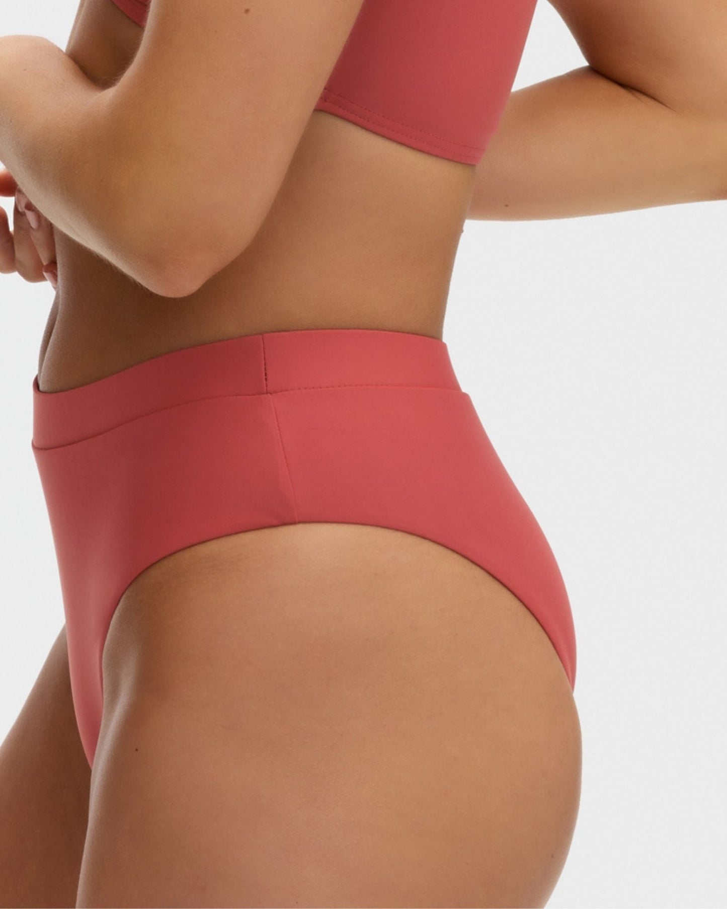 High waisted full coverage bikini bottom in coral