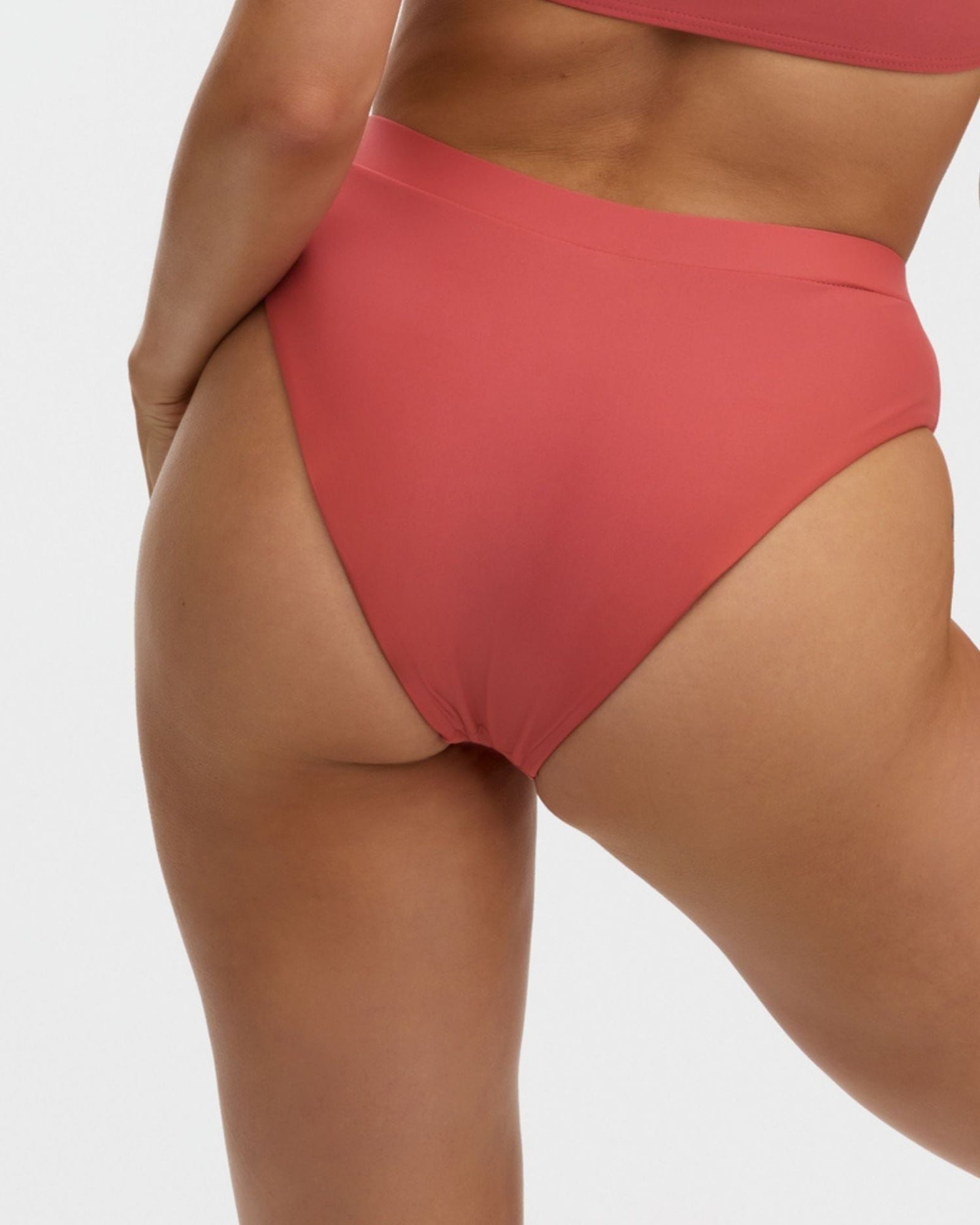 High waisted full coverage bikini bottom in coral