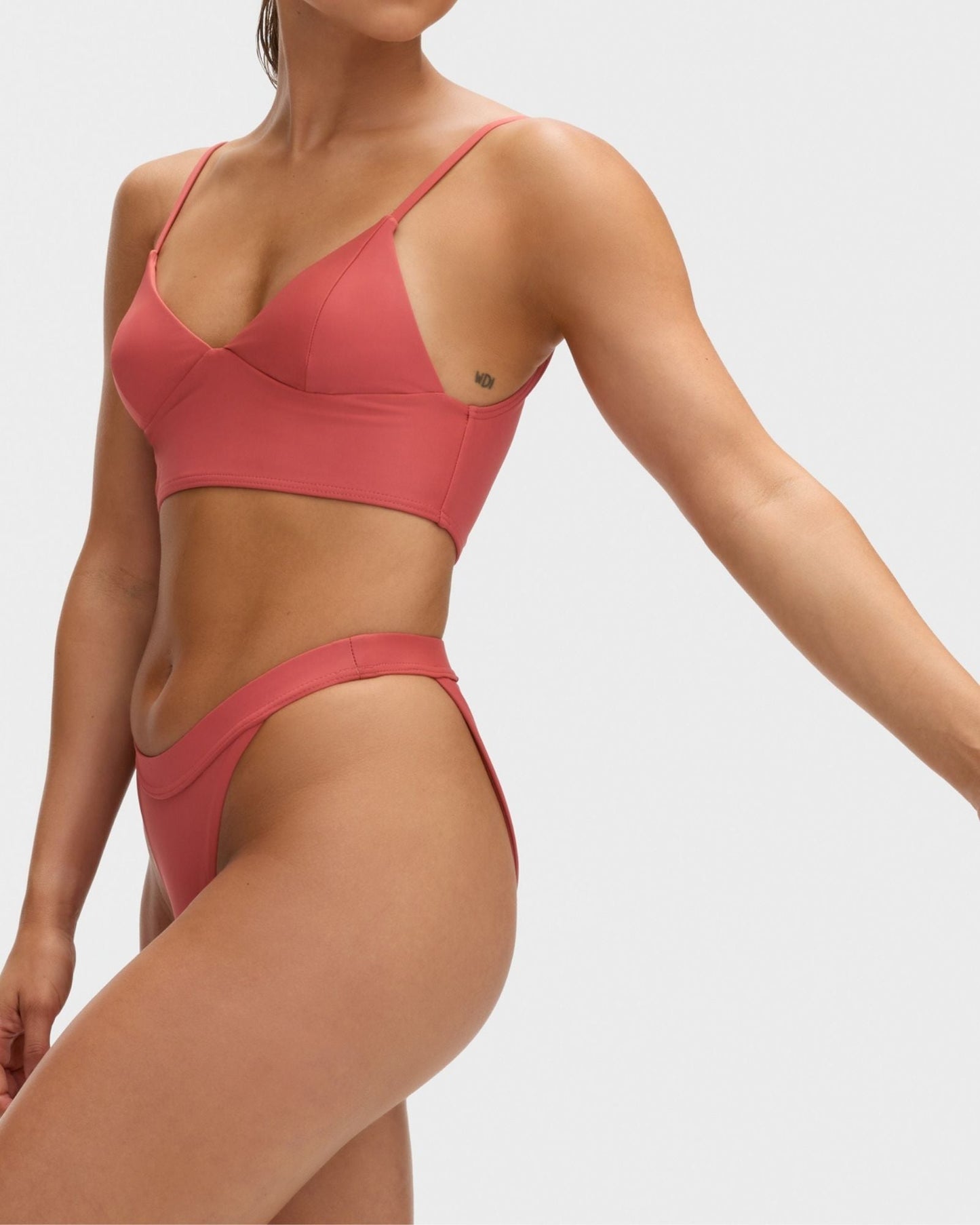 High cut bikini bottom in coral